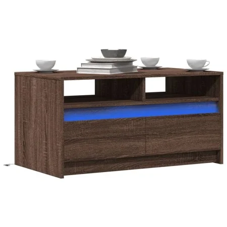 LED light coffee table made of brown oak engineered wood by , Coffee table - Ref: Foro24-851997, Price: 101,16 €, Discount: %