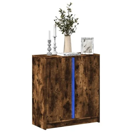Sideboard with LED lighting, smoked oak engineered wood, 77x34x85 cm by , Sideboards - Ref: Foro24-852135, Price: 74,33 €, Di...