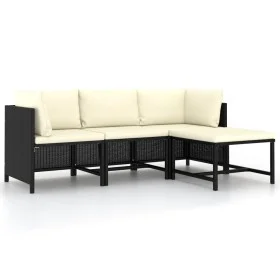 Set de sofás de jardín 4 piezas y cojines ratán sintético negro by vidaXL, Modular outdoor sofas - Ref: Foro24-313516, Price:...