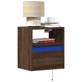 Wall-mounted bedside table with LED lights in brown oak by , Nightstands - Ref: Foro24-3307987, Price: 50,99 €, Discount: %