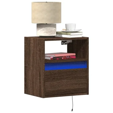 Wall-mounted bedside table with LED lights in brown oak by , Nightstands - Ref: Foro24-3307987, Price: 50,99 €, Discount: %