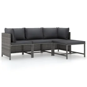 4-teiliges Gartenmöbel-Set mit grauen Polstern aus synthetischem Rattan. von vidaXL, Modulare Sofas für den Außenbereich - Re...