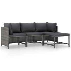 4-teiliges Gartenmöbel-Set mit grauen Polstern aus synthetischem Rattan. von vidaXL, Modulare Sofas für den Außenbereich - Re...