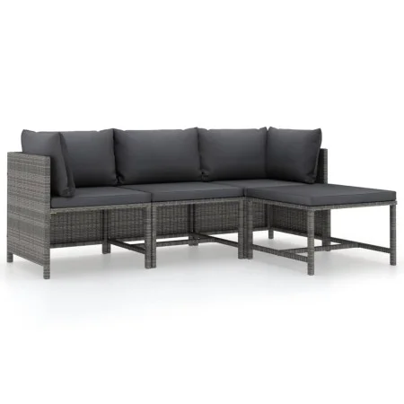4-teiliges Gartenmöbel-Set mit grauen Polstern aus synthetischem Rattan. von vidaXL, Modulare Sofas für den Außenbereich - Re...