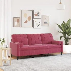 3-seater sofa with red velvet cushions 180 cm by , Sofas - Ref: Foro24-3278233, Price: 277,78 €, Discount: %
