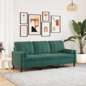 Dreisitzer-Sofa mit dunkelgrünen Samtkissen, 180 cm. von , Sofas - Ref: Foro24-3278231, Preis: 334,06 €, Rabatt: %