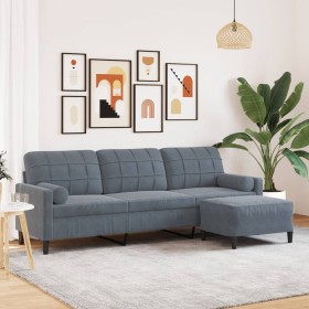 Dreisitzer-Sofa mit dunkelgrauem Samt-Hocker, 210 cm. von , Sofas - Ref: Foro24-3278278, Preis: 311,61 €, Rabatt: %