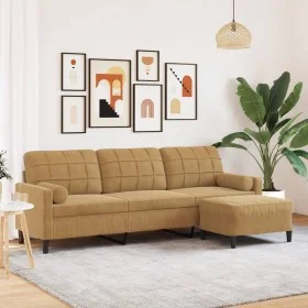Dreisitzer-Sofa mit braunem Samt-Hocker, 210 cm. von , Sofas - Ref: Foro24-3278284, Preis: 335,24 €, Rabatt: %