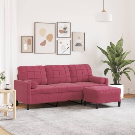 Dreisitzer-Sofa mit rotem Samt-Hocker, 180 cm. von , Sofas - Ref: Foro24-3278271, Preis: 301,24 €, Rabatt: %