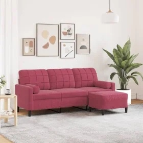 Dreisitzer-Sofa mit rotem Samt-Hocker, 180 cm. von , Sofas - Ref: Foro24-3278271, Preis: 295,83 €, Rabatt: %