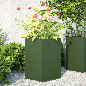 Hexagonal planters 2 units olive green steel 46x40x45 cm by , Pots and planters - Ref: Foro24-851115, Price: 71,97 €, Discoun...
