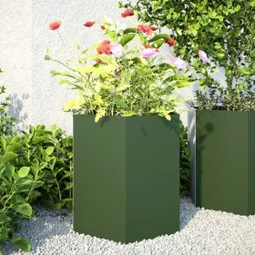 Jardineras hexagonales 2 uds acero verde oliva 46x40x45 cm de , Maceteros y jardineras - Ref: Foro24-851115, Precio: 70,76 €,...