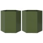Hexagonal planters 2 units olive green steel 46x40x45 cm by , Pots and planters - Ref: Foro24-851115, Price: 71,97 €, Discoun...