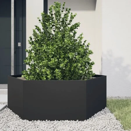 Sechseckiger schwarzer Stahl-Blumenkasten 138x120x45 cm von , Töpfe und Pflanzgefäße - Ref: Foro24-851136, Preis: 92,24 €, Ra...
