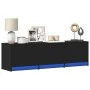 TV stand with LED lights, engineered wood, black, 140x34x40 cm by , TV Furniture - Ref: Foro24-852244, Price: 108,75 €, Disco...