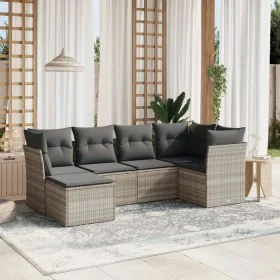 Garden sofa set 6 pieces and gray synthetic rattan cushions by , Garden sets - Ref: Foro24-3263178, Price: 417,99 €, Discount: %