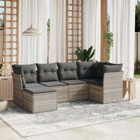 Gartensofagarnitur 6-teilig mit grauen Polstern aus synthetischem Rattan von , Gartensets - Ref: Foro24-3263178, Preis: 401,1...
