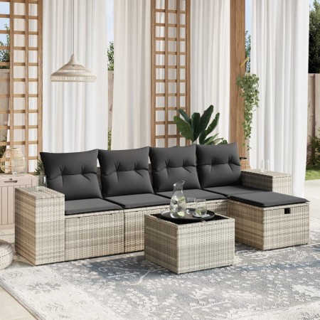 Garden sofa set 6 pieces and gray synthetic rattan cushions by , Garden sets - Ref: Foro24-3264408, Price: 380,71 €, Discount: %