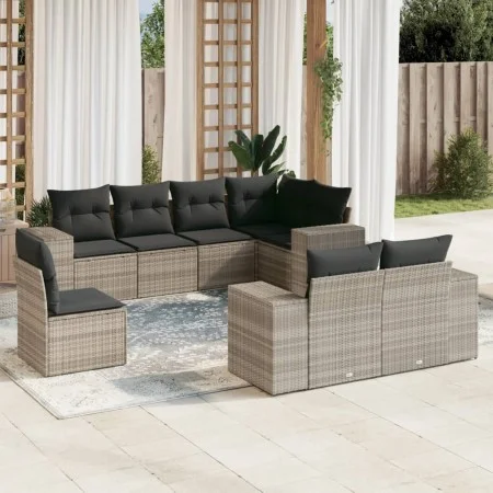 Garden sofa set 8 pieces and gray synthetic rattan cushions by , Garden sets - Ref: Foro24-3222841, Price: 614,64 €, Discount: %