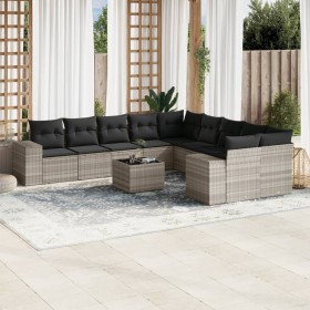 Garden sofa set 11 pieces and gray synthetic rattan cushions by , Garden sets - Ref: Foro24-3223121, Price: 771,17 €, Discoun...