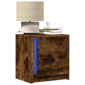 Nightstand with LED lights, smoked oak engineered wood by , Nightstands - Ref: Foro24-852055, Price: 56,51 €, Discount: %