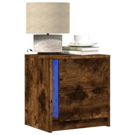 Nightstand with LED lights, smoked oak engineered wood by , Nightstands - Ref: Foro24-852055, Price: 56,51 €, Discount: %