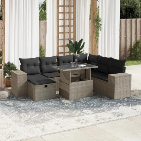 Garden sofa set 8 pieces and gray synthetic rattan cushions by , Garden sets - Ref: Foro24-3275322, Price: 612,67 €, Discount: %