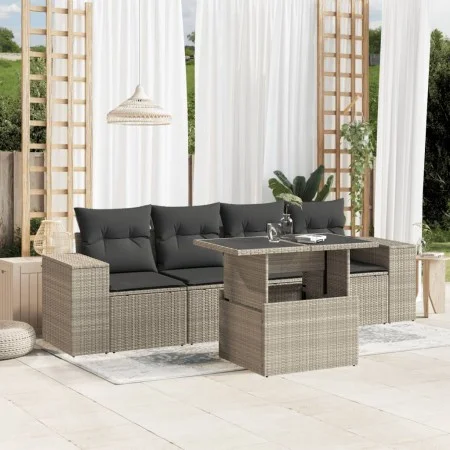 Garden sofa set and cushions 5 pieces light gray synthetic rattan by , Garden sets - Ref: Foro24-3268992, Price: 402,92 €, Di...