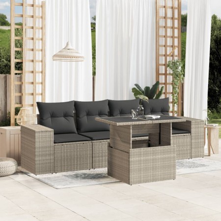 Gartensofa-Set und Kissen, 5-teilig, aus hellem grauem Kunst-Rattan. von , Gartensets - Ref: Foro24-3268992, Preis: 388,00 €,...