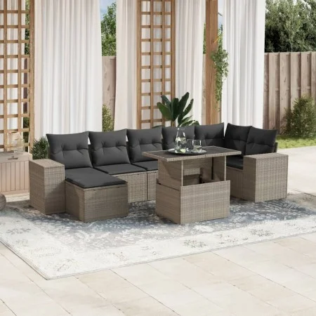 Garden sofa set 8 pieces and gray synthetic rattan cushions by , Garden sets - Ref: Foro24-3269322, Price: 607,11 €, Discount: %