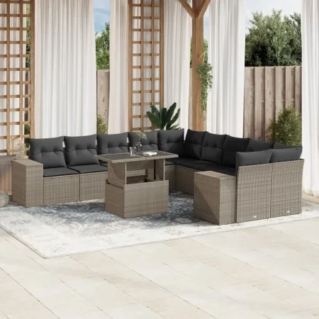 Set de sofás de jardín 11 pzas y cojines ratán sintético gris de , Conjuntos de jardín - Ref: Foro24-3269432, Precio: 869,23 ...