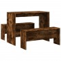 Dining table and benches 3 pieces engineered wood smoked oak by , Furniture sets for kitchens and dining rooms - Ref: Foro24-...