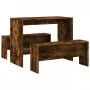 Dining table and benches 3 pieces engineered wood smoked oak by , Furniture sets for kitchens and dining rooms - Ref: Foro24-...