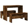 Dining table and benches 3 pieces engineered wood smoked oak by , Furniture sets for kitchens and dining rooms - Ref: Foro24-...