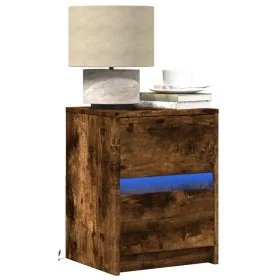 Mesita de noche con luces LED madera ingeniería roble ahumado de , Mesitas de noche - Ref: Foro24-852041, Precio: 47,30 €, De...