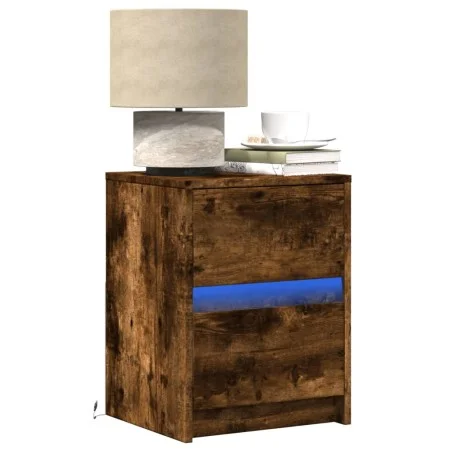 Mesita de noche con luces LED madera ingeniería roble ahumado de , Mesitas de noche - Ref: Foro24-852041, Precio: 47,30 €, De...