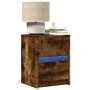 Mesita de noche con luces LED madera ingeniería roble ahumado de , Mesitas de noche - Ref: Foro24-852041, Precio: 47,30 €, De...