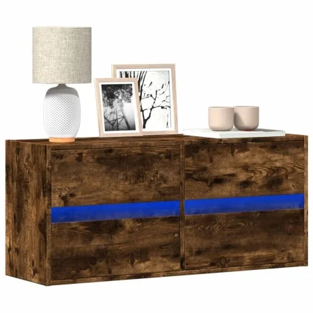 Wall-mounted TV stand with smoked oak finish and LED lights 100x31x45 cm by , TV Furniture - Ref: Foro24-852296, Price: 74,57...