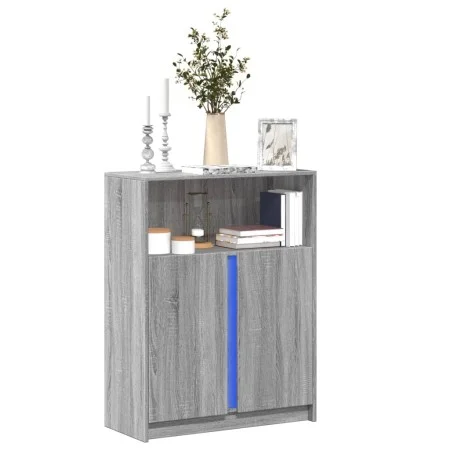 Sideboard with LED lights in Sonoma grey engineered wood 77x34x100 cm by , Sideboards - Ref: Foro24-852150, Price: 78,73 €, D...