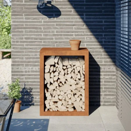 Verrosteter Stahlholzstapel 60x40x80 cm von , Brennholztaschen und -halter - Ref: Foro24-851002, Preis: 92,13 €, Rabatt: %