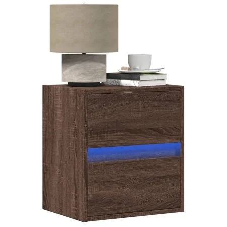 Wall-mounted bedside tables with LED lights, 2 units, brown oak. by , Nightstands - Ref: Foro24-3307974, Price: 76,87 €, Disc...