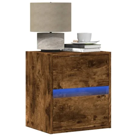 Wall-mounted bedside table with LED lights in smoked oak. by , Nightstands - Ref: Foro24-3307969, Price: 52,56 €, Discount: %