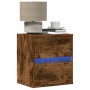 Mesita de noche de pared con luces LED roble ahumado de , Mesitas de noche - Ref: Foro24-3307969, Precio: 53,29 €, Descuento: %