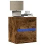 Wall-mounted bedside table with LED lights in smoked oak. by , Nightstands - Ref: Foro24-3307969, Price: 52,56 €, Discount: %