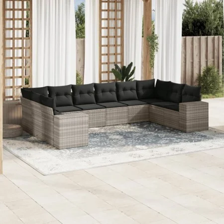 Set sofás jardín 10 pzas con cojines ratán sintético gris claro by , Garden sets - Ref: Foro24-3223071, Price: 703,82 €, Disc...