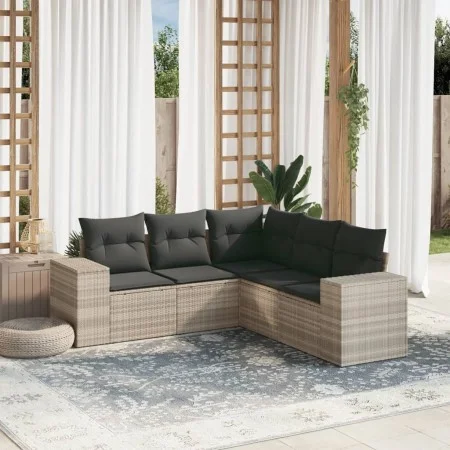 Set de sofás jardín y cojines 5 pzas ratán sintético gris claro de , Conjuntos de jardín - Ref: Foro24-3222551, Precio: 377,1...
