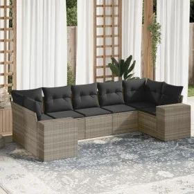 Set de sofás de jardín 7 pzas con cojines ratán PE gris claro by , Garden sets - Ref: Foro24-3222991, Price: 524,31 €, Discou...