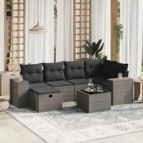 Set de sofás de jardín 7 pzas con cojines ratán PE gris claro by , Garden sets - Ref: Foro24-3264428, Price: 482,72 €, Discou...