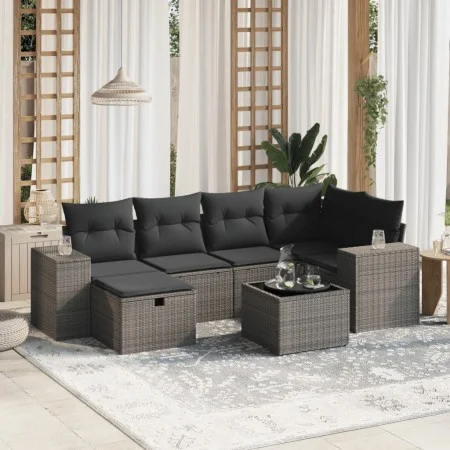 Set de sofás de jardín 7 pzas con cojines ratán PE gris claro by , Garden sets - Ref: Foro24-3264428, Price: 482,72 €, Discou...