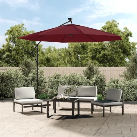 Cantilever parasol with LED lights and red wine red steel pole by vidaXL, Umbrellas - Ref: Foro24-313780, Price: 120,56 €, Di...